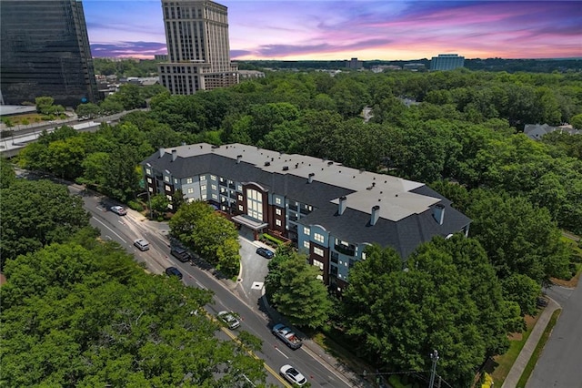 view of aerial view at dusk