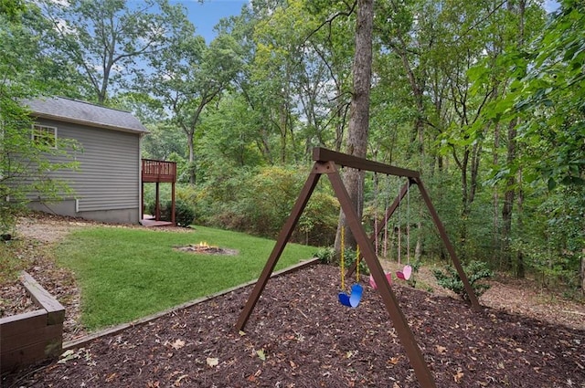 view of jungle gym featuring a yard