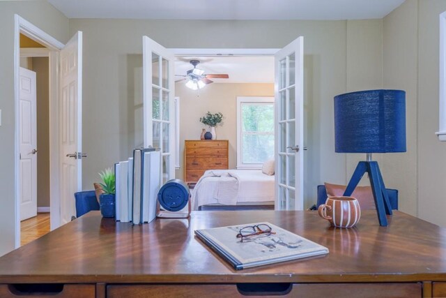 2279 Parkview Cir, College Park, GA 30337 - office area featuring french doors and a ceiling fan
