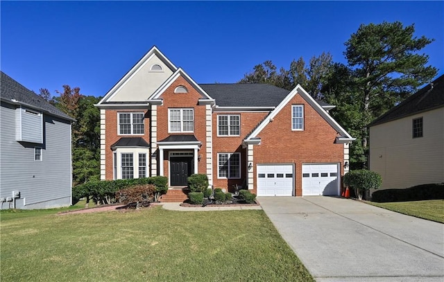 1721 Telfair Chase Way, Lawrenceville, GA 30043 - view of front of house with brick siding, a front yard, driveway, and an attached garage