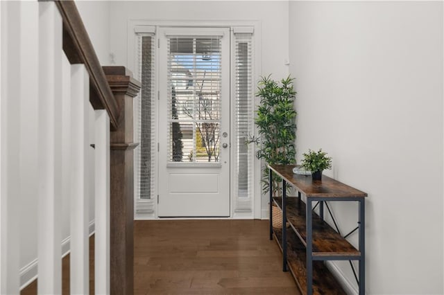 doorway with dark hardwood / wood-style floors