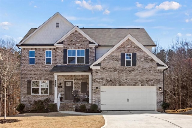 view of front facade featuring brick siding, driveway, and an attached garage