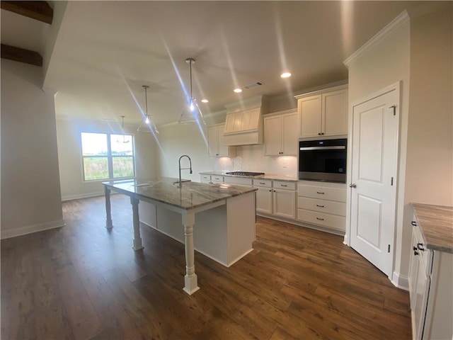 216 Montview Dr, Jefferson, GA 30549 - kitchen featuring oven, gas stovetop, recessed lighting, backsplash, and white cabinetry
