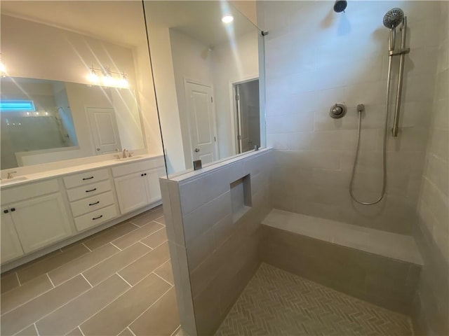 216 Montview Dr, Jefferson, GA 30549 - full bathroom with a walk in shower, double vanity, and tile patterned floors