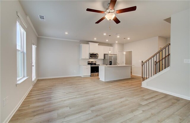 8147 Tiger Way, Riverdale, GA 30296 - unfurnished living room with baseboards, ceiling fan, light wood-style floors, and recessed lighting
