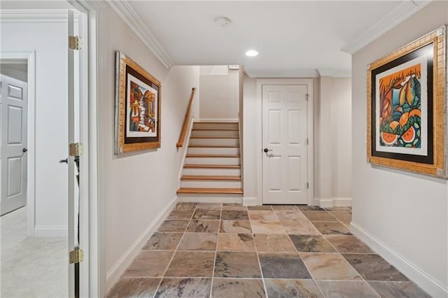 stairway with crown molding