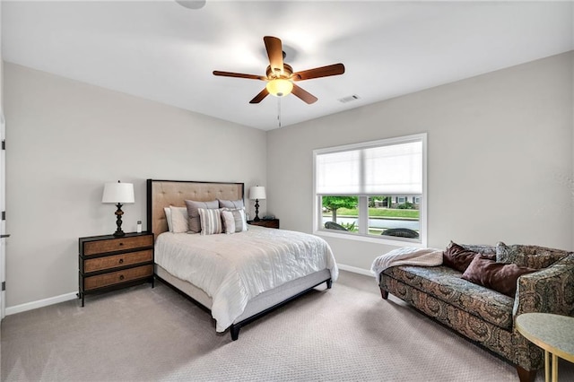 bedroom with carpet floors and ceiling fan