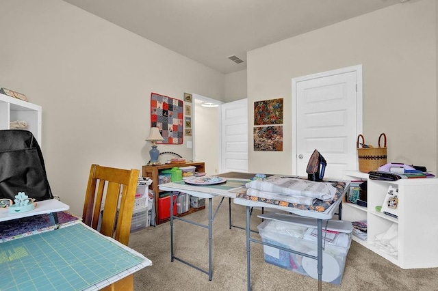 view of carpeted home office