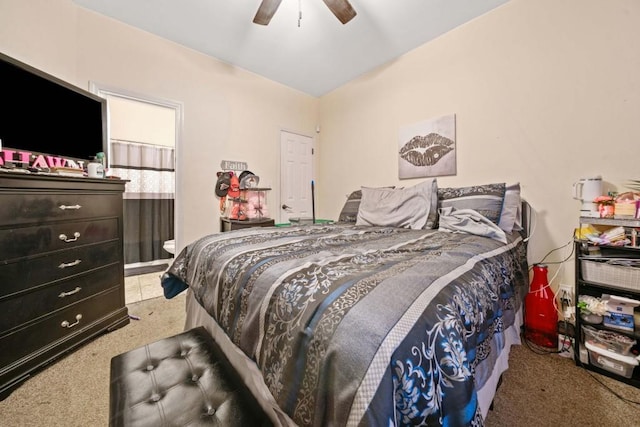 bedroom featuring carpet and ceiling fan