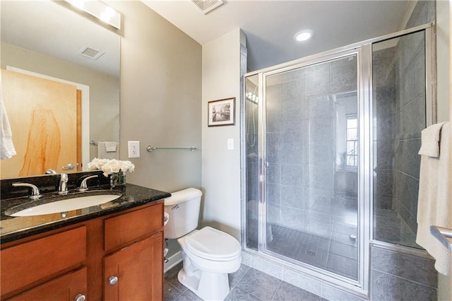 full bathroom with a stall shower, visible vents, and tile patterned floors