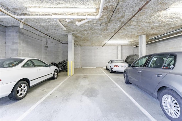 parking garage with concrete block wall