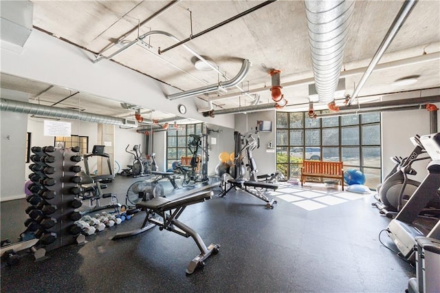 gym with a garage