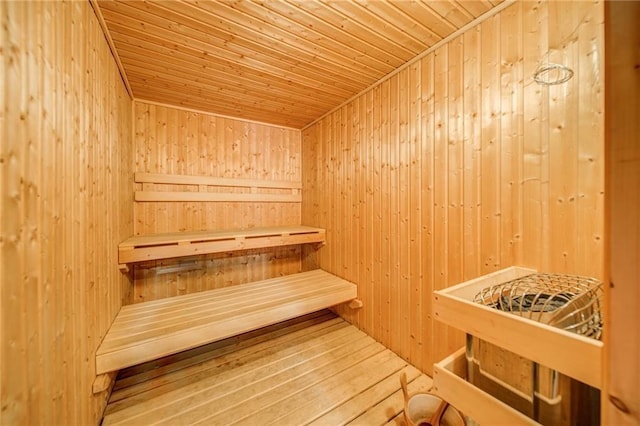 view of sauna featuring wood finished floors