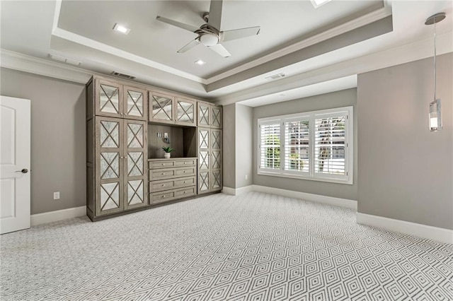 2444 Ballantrae Cir, Cumming, GA 30041 - unfurnished living room with light colored carpet, baseboards, visible vents, and a raised ceiling