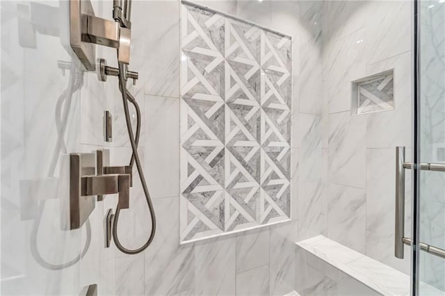 2444 Ballantrae Cir, Cumming, GA 30041 - full bathroom featuring a marble finish shower and tile walls