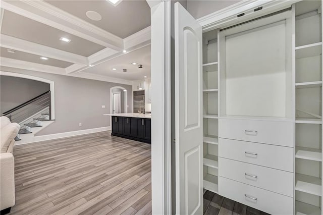 2444 Ballantrae Cir, Cumming, GA 30041 - interior space with baseboards, ornamental molding, wood finished floors, and stairway