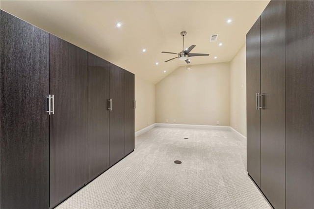 2444 Ballantrae Cir, Cumming, GA 30041 - unfurnished bedroom featuring visible vents, light colored carpet, baseboards, lofted ceiling, and recessed lighting