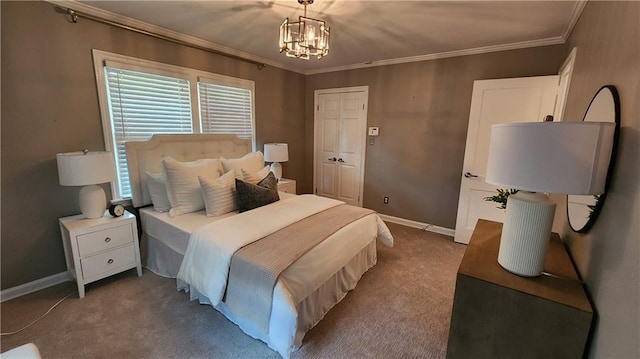 2132 Clairmont Rd, Brookhaven, GA 30033 - bedroom with an inviting chandelier, ornamental molding, carpet, and baseboards
