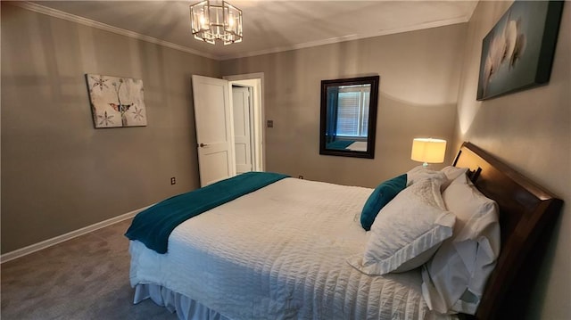 2132 Clairmont Rd, Brookhaven, GA 30033 - carpeted bedroom featuring an inviting chandelier, baseboards, and ornamental molding