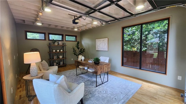 2132 Clairmont Rd, Brookhaven, GA 30033 - office area featuring rail lighting and wood finished floors