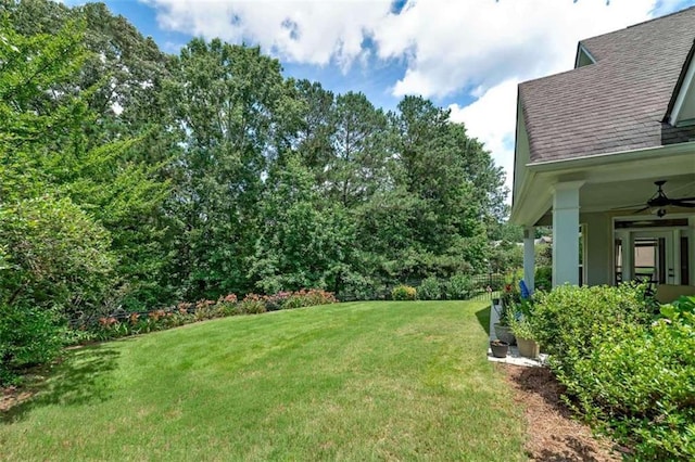 825 Chalet Hls, Mcdonough, GA 30253 - view of grassy yard featuring ceiling fan