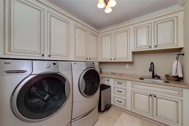 825 Chalet Hls, Mcdonough, GA 30253 - laundry area with washing machine and clothes dryer, cabinet space, and light tile patterned floors
