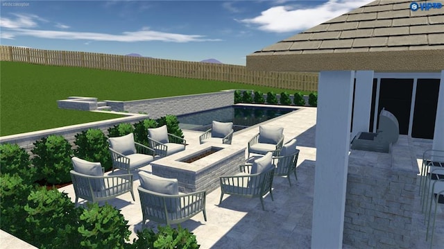 view of patio with a fire pit and a fenced backyard