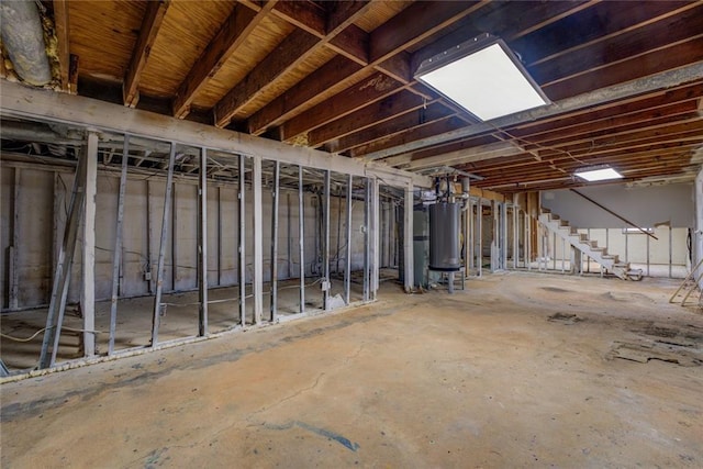 basement featuring gas water heater