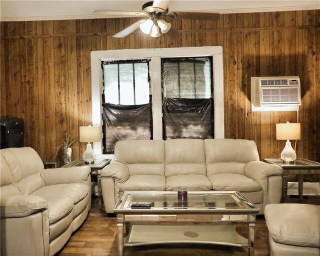 405 Pennington Ave SW, Rome, GA 30161 - living room featuring wood walls and an AC wall unit