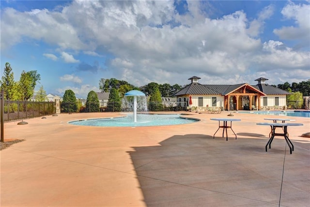 view of pool featuring a patio area and pool water feature