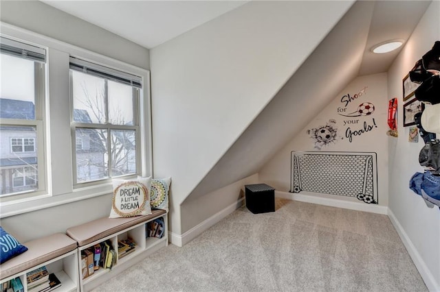 additional living space featuring lofted ceiling and light colored carpet