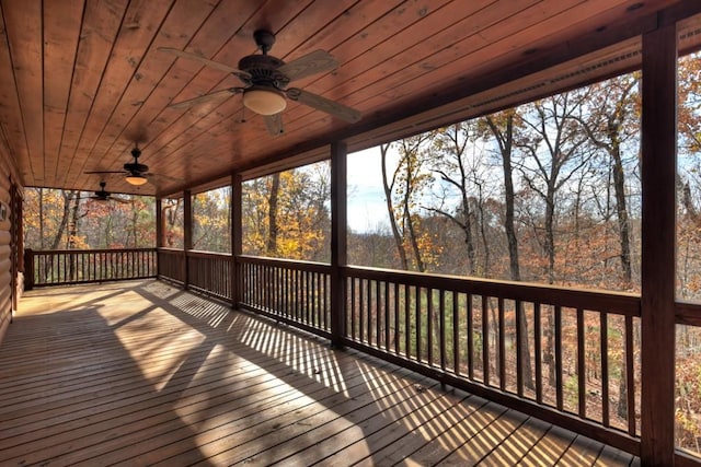 wooden terrace with ceiling fan