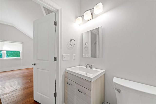 304 Old Cove Rd N, Jasper, GA 30143 - half bath featuring vaulted ceiling, vanity, and wood finished floors