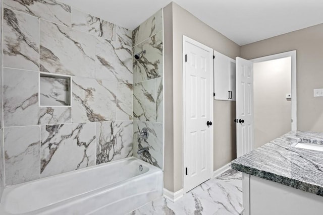 2617 Peggy Sue Ln, Morrow, GA 30260 - bathroom with marble finish flooring, shower / washtub combination, baseboards, and vanity