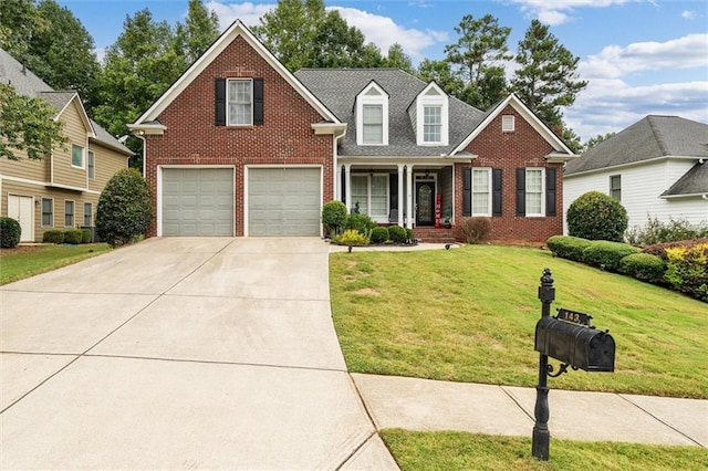 view of front facade with a garage and a front lawn