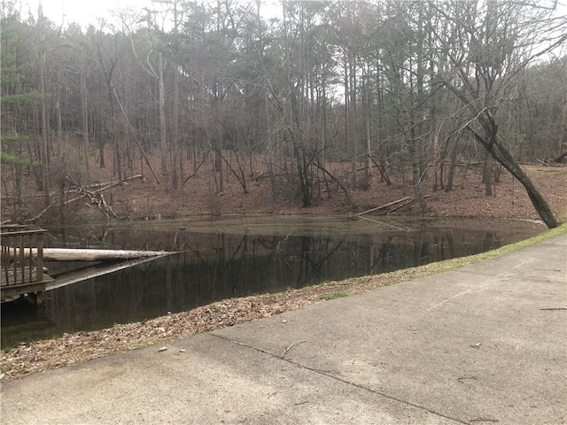 view of street with a water view