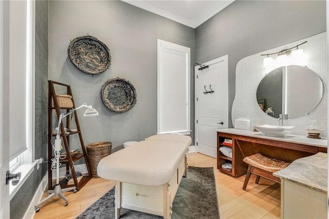 bathroom with vanity and hardwood / wood-style floors