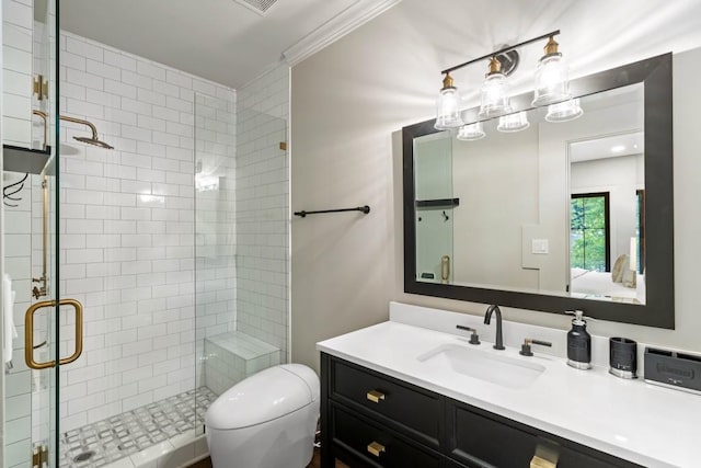 1430 N Harris Rdg, Atlanta, GA 30327 - bathroom featuring a shower stall, connected bathroom, vanity, and toilet