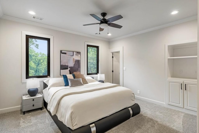1430 N Harris Rdg, Atlanta, GA 30327 - bedroom featuring multiple windows, light carpet, baseboards, ornamental molding, and recessed lighting