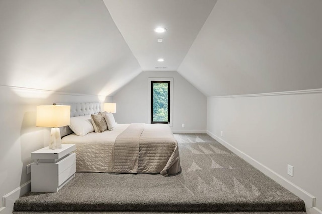 1430 N Harris Rdg, Atlanta, GA 30327 - bedroom with baseboards, vaulted ceiling, light colored carpet, and recessed lighting