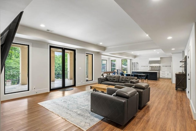 1430 N Harris Rdg, Atlanta, GA 30327 - living room with light wood-style floors, baseboards, recessed lighting, and ornamental molding