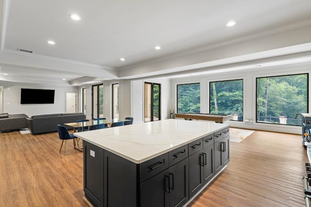 1430 N Harris Rdg, Atlanta, GA 30327 - kitchen featuring open floor plan, crown molding, plenty of natural light, dark cabinets, and a center island