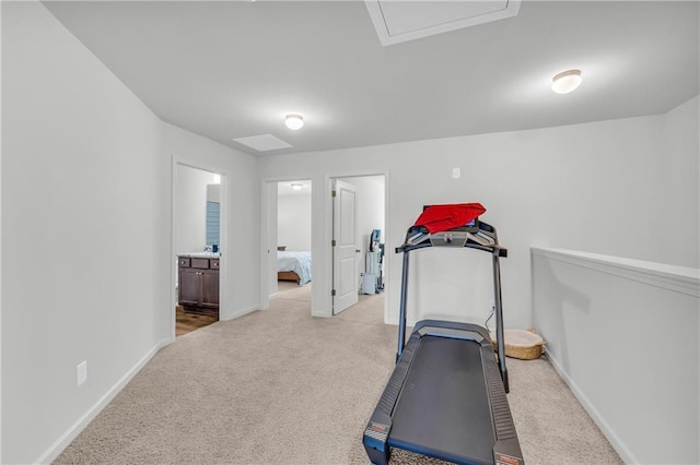5615 Parkview Ln, Flowery Branch, GA 30542 - exercise room featuring carpet floors and baseboards