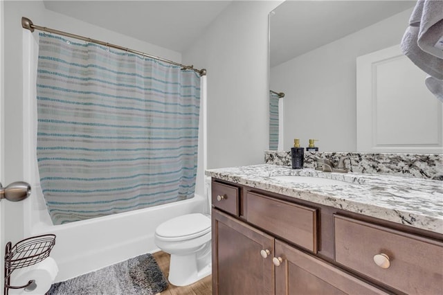 5615 Parkview Ln, Flowery Branch, GA 30542 - bathroom with vanity, shower / bath combo, and wood finished floors