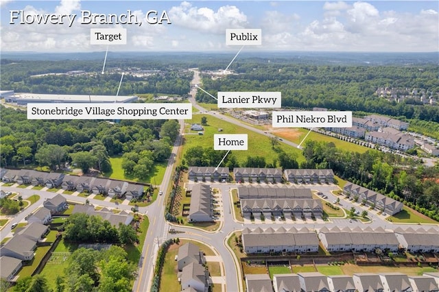 5615 Parkview Ln, Flowery Branch, GA 30542 - aerial perspective of suburban area featuring a heavily wooded area