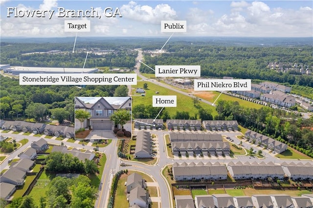 5615 Parkview Ln, Flowery Branch, GA 30542 - aerial perspective of suburban area with a forest