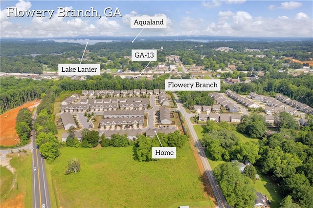 5615 Parkview Ln, Flowery Branch, GA 30542 - aerial view of property and surrounding area with nearby suburban area