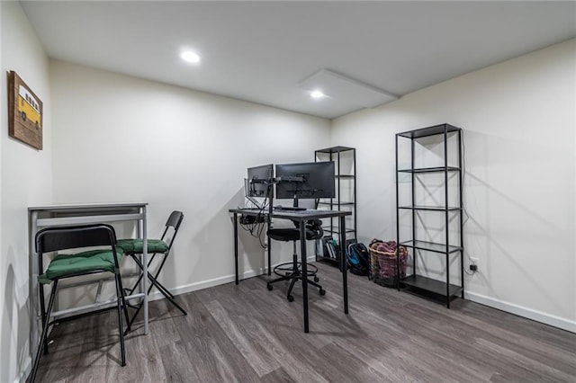 office space with dark hardwood / wood-style floors