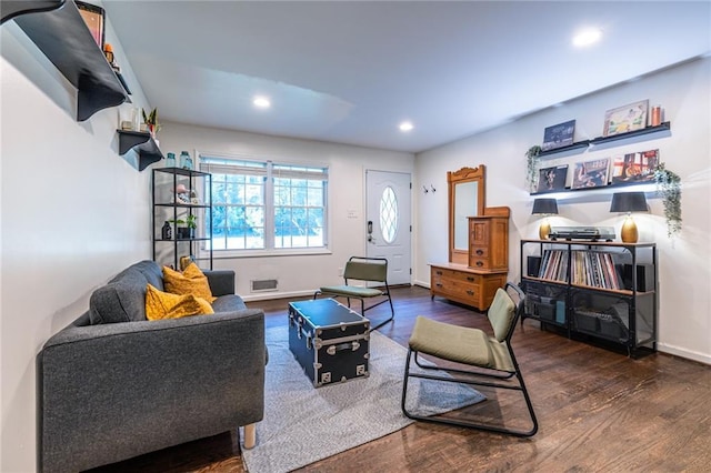 living area featuring dark hardwood / wood-style flooring