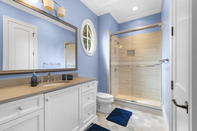 10150 Cedar Ridge Dr, Milton, GA 30004 - full bathroom featuring vanity, a stall shower, and tile patterned floors